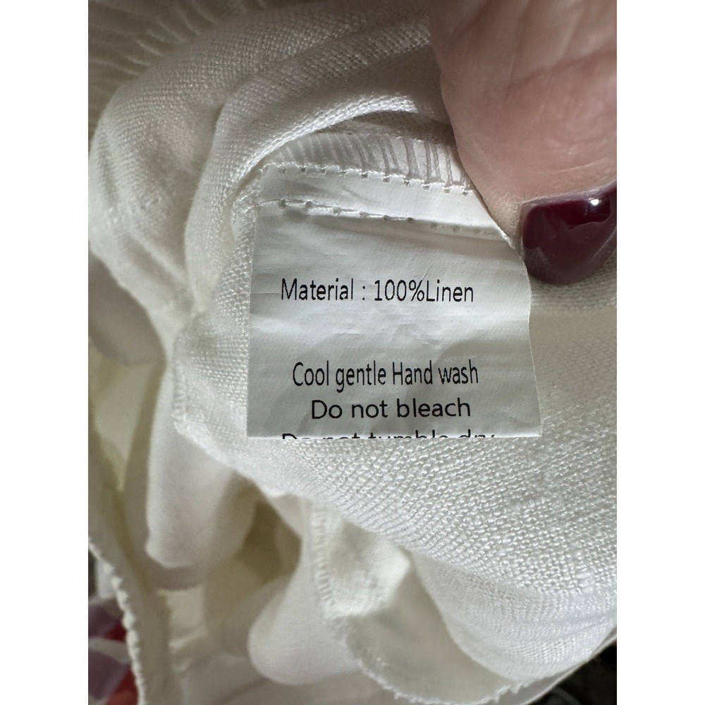 Iximo Women 100% Linen Pull On Pants Size Large Crisp White Drawstring Waist - Picture 9 of 10